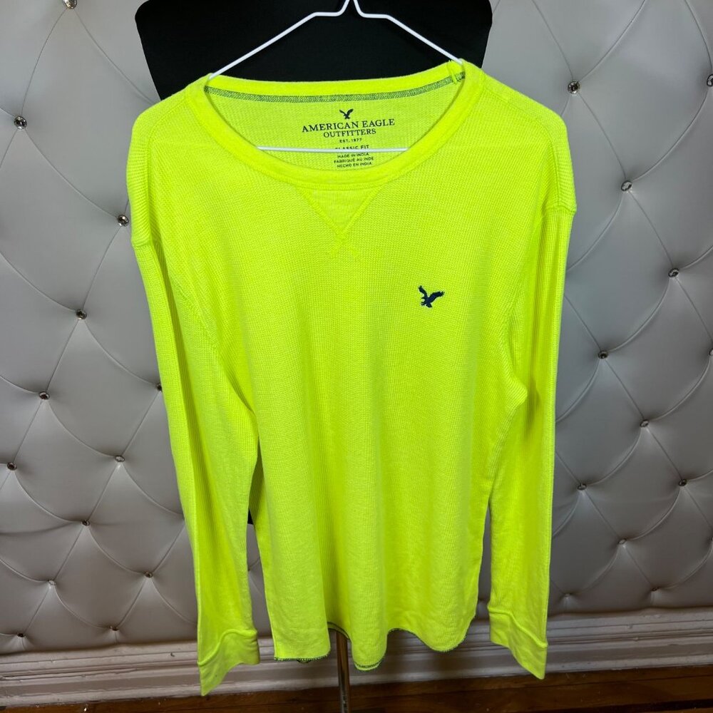 American Eagle Bright Green Long Sleeve Shirt Size L